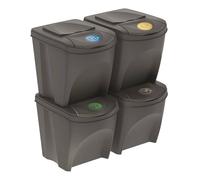 WELL HOME - Set de 4 cubos de basura - papelera de reciclaje gris de 4x 25L