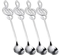 Set de 4 Cucharas de Café y Postre en Forma de Nota Musical, Acero Inoxidable