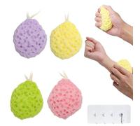 Set de 4 esponjas de baño con gancho - Esponjas ultra suaves y exfoliantes hechas de materiales naturales - Cuidado delicado para la piel, espuma rica para hombres y mujeres, 1 gancho incluido