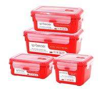 Set de 4 Herméticos SUPER LOCK MICRO 0,68-1-1,1-1,9 L, aptos para cocinar al vapor en el microondas, ideal transporte y almacenamiento de alimentos,
