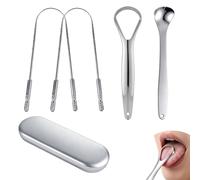 Set de 4 Limpiadores de Lengua, Limpiadores de Lengua de Acero Inoxidable, Raspador de Lengua para un Aliento Fresco y la Higiene Bucal, Diseño Ergonómico, Raspador de Lengua para Combatir Mal Aliento
