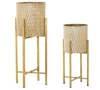 Set de 4 maceteros de Metal 2+2 con pie en Dorado 30x74cm y 25x54cm