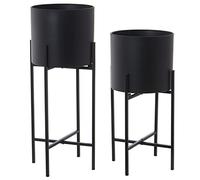 Set de 4 Maceteros Redondos con Pie 2 Tamaños de Metal en Negro 25x60cm y 25x50cm