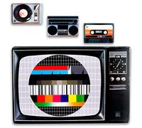 Set de 4 manteles individuales de plástico con diseño retro de los 80s, cassette, disco, equipo de música