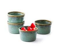 Set de 4 moldes para soufflé, moldes para creme brulee, moldes para tartas, cazuelitas, mini cazuelitas, aptos para horno y microondas, Verde cristal
