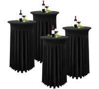 Set de 4 Negro Fundas elásticas para mesas Redondas de Bar con Falda, Ø 80-85 cm, Manteles de Cóctel para Mesas Altas,Mantel Redondo para Mesa Redonda Bar Boda Mantel de Banquete(80 x 110 cm)