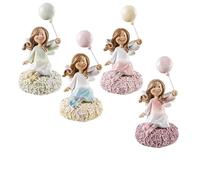 Set de 4 niñas en Tonos Pastel con Globos de Resina pintadas a Mano 3x3x13 cm