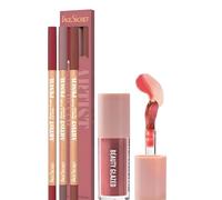Set de 4 piezas con delineador de labios y Pintalabios, set combinado delabios aterciopelados, delineador Pintalabios mate de larga duración, Brillo de labios líquida hidratante (E#SET 3+104)
