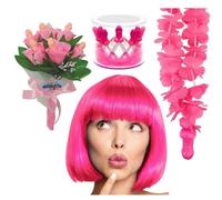 Set de 4 piezas peluca rosa charleston collar hawaiano con silbato corona guisantes ramo guisantes para despedida de soltera novia hot gadget para adultos 18+