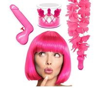 Set de 4 piezas peluca rosa charleston corona guisantes pistola guisante collar hawaiano con silbato para despedida de soltera novia hot gadget para adultos 18+