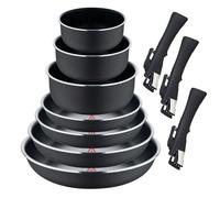 Set de 4 Sartenes Ø22Ø24Ø26Ø28cm + 3 Cazos Ø16Ø18Ø20cm + 3 Mangos extraibles - Heat Dot en Aluminio prensado color Negro Click&Cook Bergner