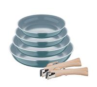 Set de 4 Sartenes Ø22Ø24Ø26Ø28cm en Aluminio prensado Verde + 2 Mangos extraíbles Click&Cook Bergner