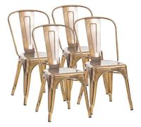 CLP Sillas Apilables Pack de 4 Metal con Respaldo Benedikt, Bistro Apilables para Hostelería y Cocina, Diseño Resistente 200 kg Color Oro