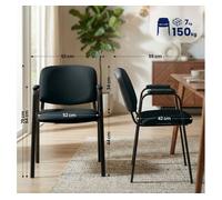 CLP Set 4 Sillas Apilables Ken Pro con Reposabrazos Acolchados, Sillas Conferencia Piel Sintética, Estructura Metal Negro Resistente 150 kg, Color:Negro
