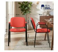 CLP Set 4 Sillas Apilables Ken Pro con Reposabrazos Acolchados de Tela, para Conferencia y Oficina, Estructura Negra Resistente 150 kg Color:Rojo