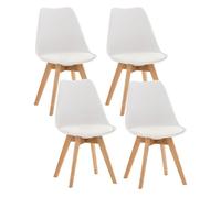 CLP Set De 4 Sillas De Comedor Linares En Terciopelo, Tela o Simil Cuero I 4 Sillas De Salón Nórdica con Base De Madera, Color:Blanco, Material:Plastico