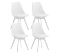 CLP Set De 4 Sillas De Comedor Linares En Terciopelo, Tela o Simil Cuero I 4 Sillas De Salón Nórdica con Base De Madera, Color:Blanco/Blanco, Material:Plastico