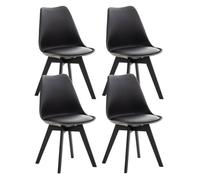 CLP Set De 4 Sillas De Comedor Linares En Terciopelo, Tela o Simil Cuero I 4 Sillas De Salón Nórdica Con Base De Madera, Color:negro/negro, Material:Plastico