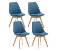 CLP Set De 4 Sillas De Comedor Linares En Terciopelo, Tela o Simil Cuero I 4 Sillas De Salón Nórdica Con Base De Madera, Color:azul, Material:Tela