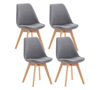 CLP Set De 4 Sillas De Comedor Linares En Terciopelo, Tela o Simil Cuero I 4 Sillas De Salón Nórdica Con Base De Madera, Color:gris claro, Material:Tela