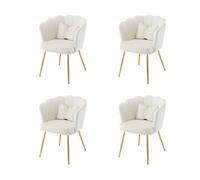 Set de 4 sillas modernas de terciopelo - sillas de salón, sillas con respaldo en forma de pétalos, patas metálicas doradas, cojín en forma de mariposa - beige