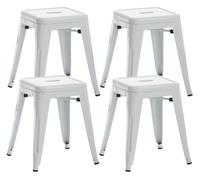 CLP Set De 4 Taburetes Bajos Armin I 4 Taburetes En Estilo Industrial I Juego De 4 Taburetes Retro En Metal Galvanizado I Color:, Color:Blanco
