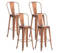 CLP Set De 4 Taburetes De Bar Aiden I 4 Taburetes Metálicos con Respaldo & Reposapiés I 4 Taburetes Altos En Estilo Industrial I Color:, Color:Cobre