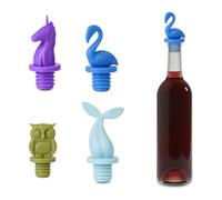 Set de 4 Tapones Botella Vino de Silicona Reutilizables, Tapones Botellas Cristal con Diseños de Animales (Búho, Cisne, Pony, Pez), Cierre Hermético para Cerveza, Champán y Agua, 1.9cm