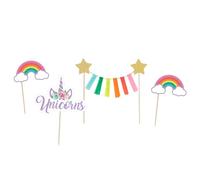 Set de 4 Toppers para Tarta - Unicornio Decoración Cumpleaños, Vajilla Unicornio, Set Decoración fiesta Unicornio, Decoración Cumpleaños, Fiesta Decoración Vajilla.