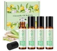 Set de 4 x 10 ml Roll-on de Aceite de Citronela para Interior y Exterior, y Aceite de Limón Natural para Acampar y Senderismo - Regalo Relajante para Mujeres en Cumpleaños, Día de la Madre, Navidad