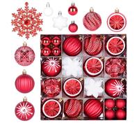 Set de 40 Bolas navideñas Rojas y Blancas, 6 cm de diámetro, plástico irrompible, con Ganchos, Ideales para decoración Interior y Exterior, y para Decorar el árbol de Navidad