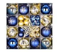 Set de 45 Bolas navideñas Azules y Doradas, 6 cm de diámetro, irrompibles, de plástico, con Ganchos, Ideales para decoración Interior y Exterior