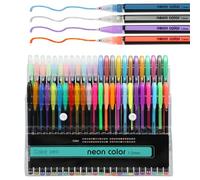 Set de 48 boligrafos gel - 12 metálicos, 12 bolígrafos purpurina, 12 neón y 12 acuarela - ideales para dibujar, escribir y colorear - boligrafos de colores - bolis de colores creativos