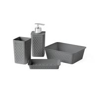 Set de 4pcs Sobremesa de baño (Vaso + Dispensador de jabón + Jabonera + Organizador A6) Bohol, de Polipropileno, Libre de BPA, Plástico 100% Reciclado, Gris Antracita