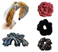 Set de 5 Accesorios para el Cabello: Horquillas Florales de Colores, Gomas con Perlas y Diadema con Pedrería