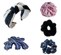 Set de 5 Accesorios para el Cabello: Horquillas Florales de Colores, Gomas con Perlas y Diadema con Pedrería