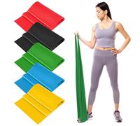 Set de 5 Bandas Elasticas Pilates, 1.5 M Cintas Elasticas con 5 Niveles de Resistencia, Elastica Fitness, Goma Elastica Ejercicio para Pilates, Yoga, Entrenamiento de Fuerza, Musculacion, Fisioterapia