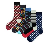Set de 5 Calcetines Altos Unisex: Rayas, Lunares, Formas, Cuadrados y Conecta Talla 37-44