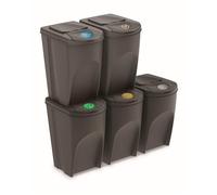 Set de 5 Cubos de Basura KEDEN SORTIBOX Papelera Reciclaje, Gris, Volumen 5x35L