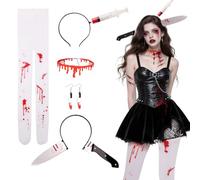 Set de 5 diademas de Halloween de terror, adorno para el pelo con cuchillo en la cabeza, collar, pendientes con cuchillo y medias ensangrentadas,diademas para carnaval, accesori disfraces de cosplay