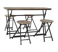 Set de 5 Mesa Auxiliar y 4 Taburetes de Abeto y Metal en Natural y Negro 141x151x86cm