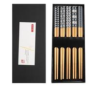 Set de 5 Pares de Palillos de Bambú Estilo Japonés, Reutilizables, Ecológicos, con Caja de Regalo Elegante, Apto para Lavavajillas, Antideslizantes, Perfectos para Sushi y Ramen, 22,5 cm