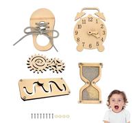 Set de 5 Piezas DIY para Busy Board - Accesorios sensoriales y de Madera: Laberinto, Reloj de Aprendizaje, Engranajes, Reloj de Arena y aprende a Atar los Cordones - Material Educativo Montessori.