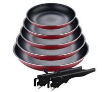 Set de 5 Sartenes Ø18Ø20Ø22Ø24Ø26cm en Aluminio prensado Rojo + 2 Mangos extraíbles Click&Cook Bergner