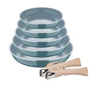 Set de 5 Sartenes Ø18Ø20Ø22Ø24Ø26cm en Aluminio prensado Verde + 2 Mangos extraíbles Click&Cook Bergner