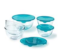 Pyrex – Set 5 cuencos con tapas – 2×0,5 L,2×1 L,1×2 L, cristal borosilicato, apto para lavavajillas