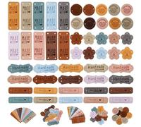 Set de 50 Etiquetas Personalizadas - 5 Diseños en Cuero PU, Etiquetas Hecho a Mano para DIY, Etiquetas para Ropa Personalizadas, Cosas Personalizadas para Ropa, Bolsos, Gorros, Tejido y Ganchillo.