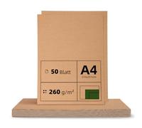 Set de 50 Hojas de Papel Kraft A4 - 260 g, 21 x 29,7 cm, Cartulina Natural para Manualidades, Impresión y Creación, Perfecto para Tarjetas, Etiquetas, Regalos y Proyectos Vintage