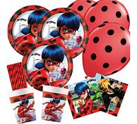 Set de 50 piezas para fiesta - Miraculous Ladybug platos, vasos, servilletas + pajitas globos para 8 niños