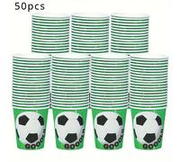 Set de 50 vasos de papel con temática de fútbol para fiestas, para uso en interiores y versátiles para diversas bebidas